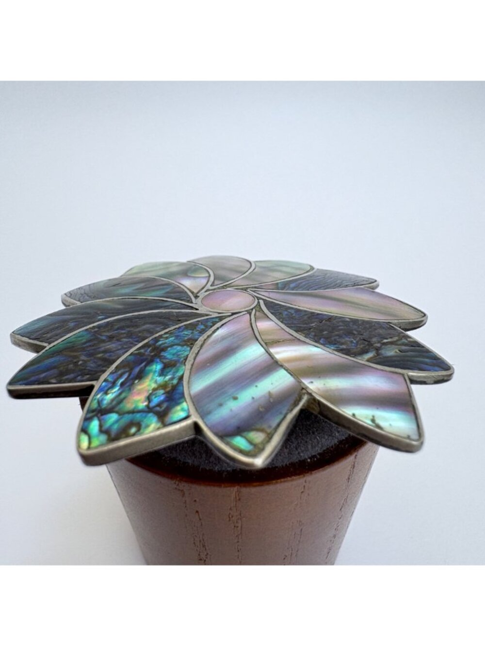 Abalone Flower Design Brooch Solid Sterling Silver 925 Size 2.25" Length - Picture 4 of 12